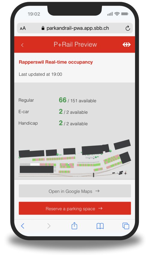 Parquery results are displayed on SBB Park and Rail Smartphone App