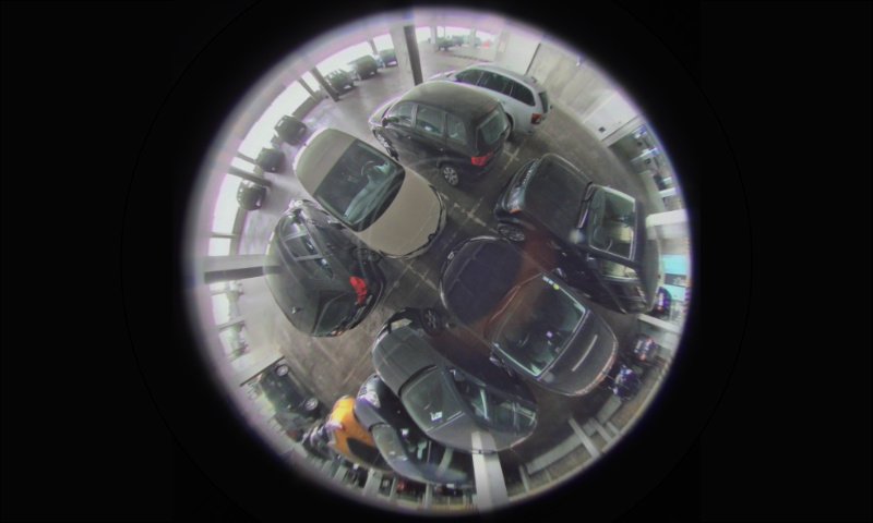Indoor parking with fisheye cameras - one camera for about 12 - 20 spots