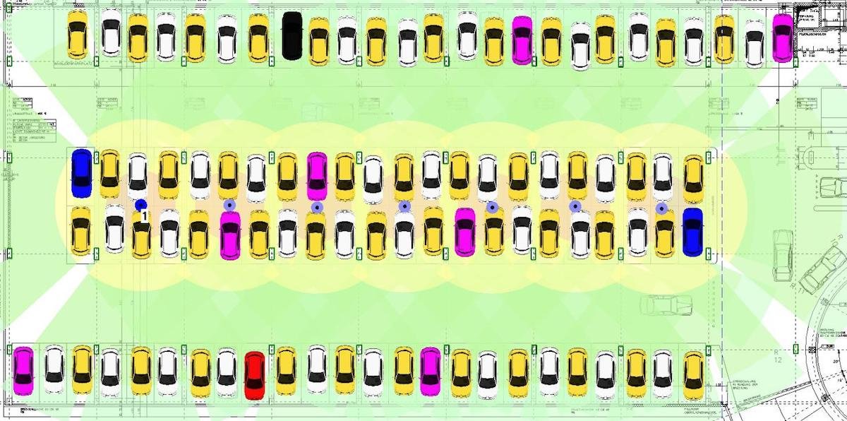 Saas Fee indoor parking garage simulation to optimize camera coverage