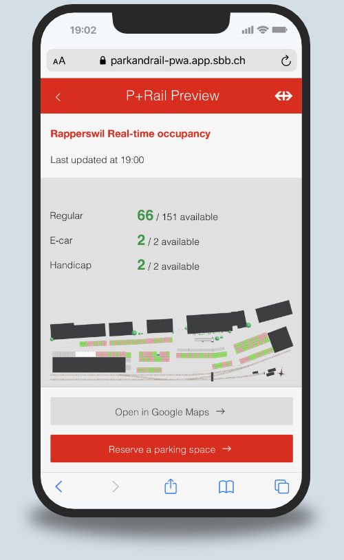 Parquery results are displayed on SBB Park and Rail Smartphone App