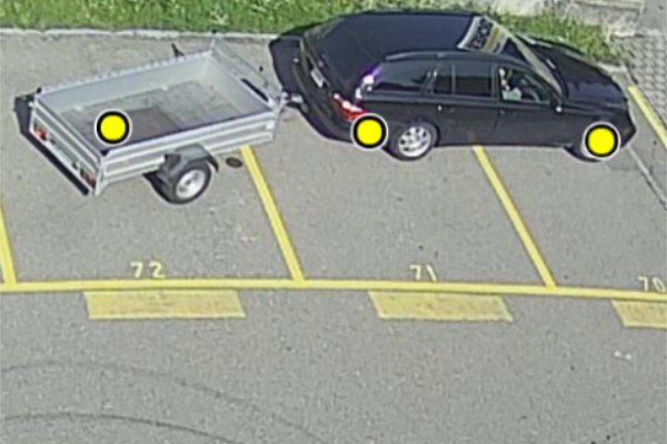 Parquery detects vehicles even if they are parked over three spots